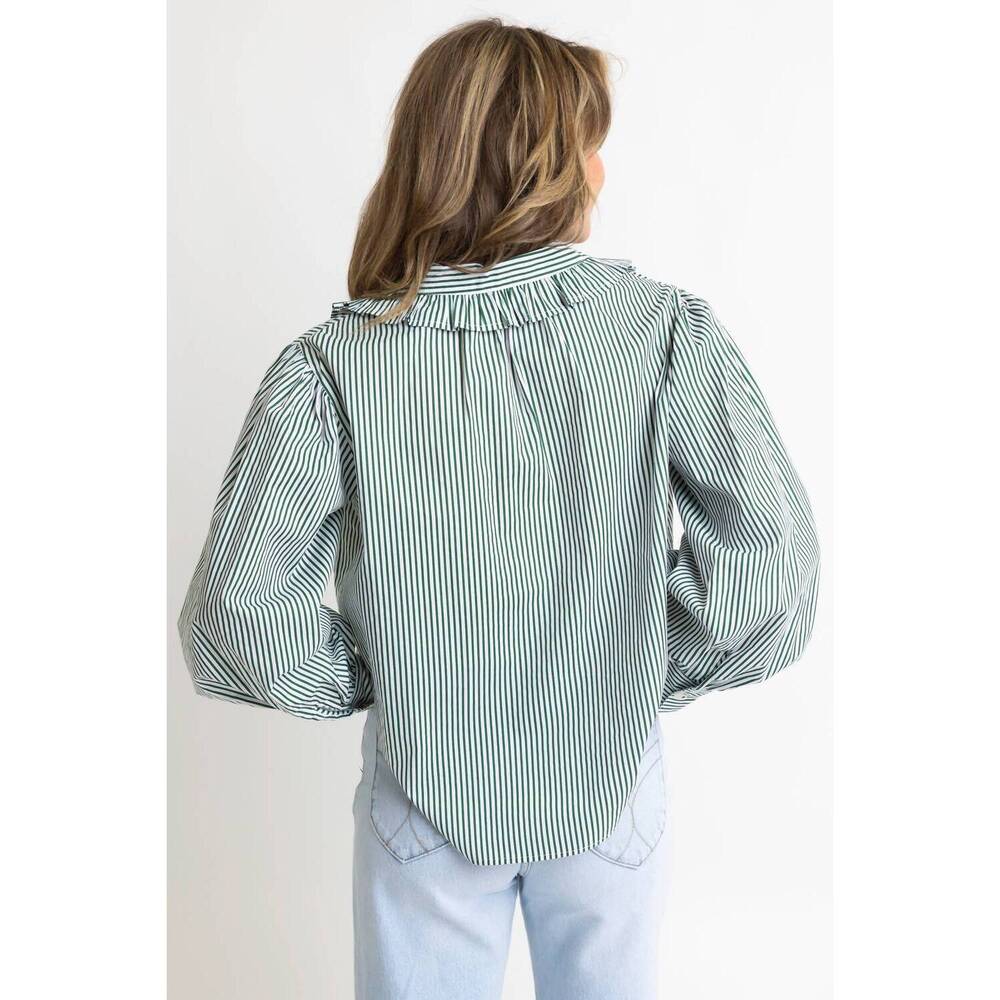 NEW KARLIE striped ruffle trim top in green - Picture 3 of 4
